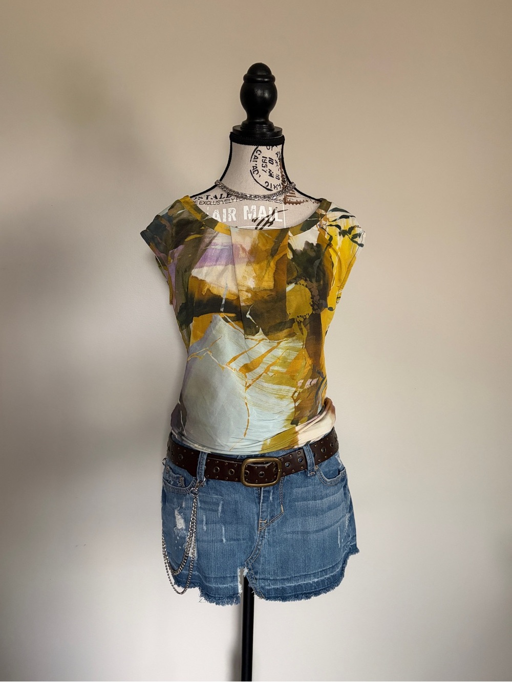 Y2K Abstract Short Sleeve Tunic Top Boho Artsy 90s Short Sleeve Fall Layering